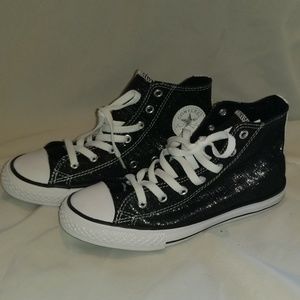 Sparkly black and silver converse high tops